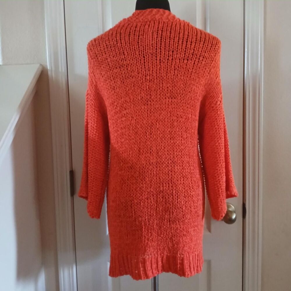 Coastal Boho Orange Chunky Loose Knit 3 Button Cardigan 3/4 Sleeves S - Picture 2 of 7